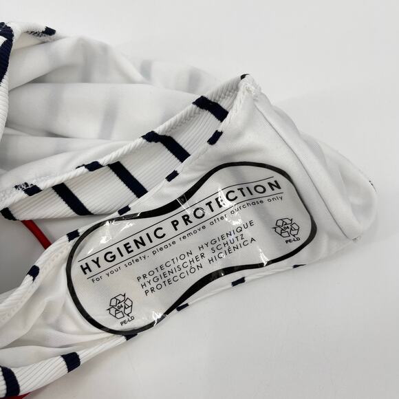 Tommy Hilfiger | NWT The Sofia Capsule Bandeau Belted Swimsuit Navy White Stripe - Picture 15 of 15